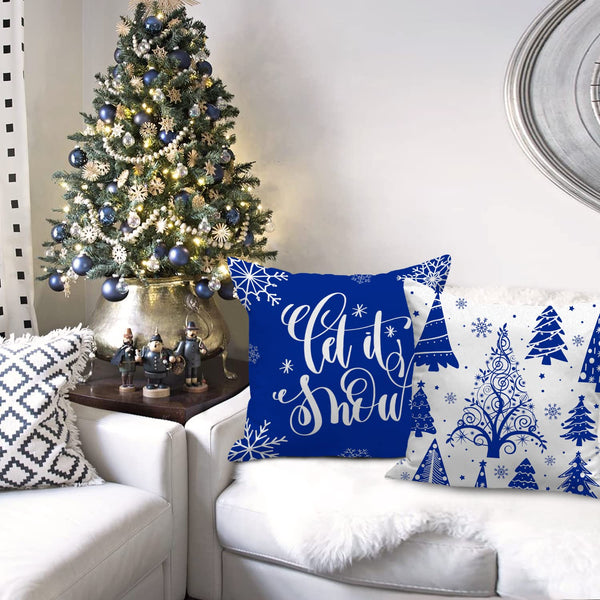 Christmas Throw Pillow Covers 18x18 Set of 4, Merry Christmas Winter Xmas Snowflake