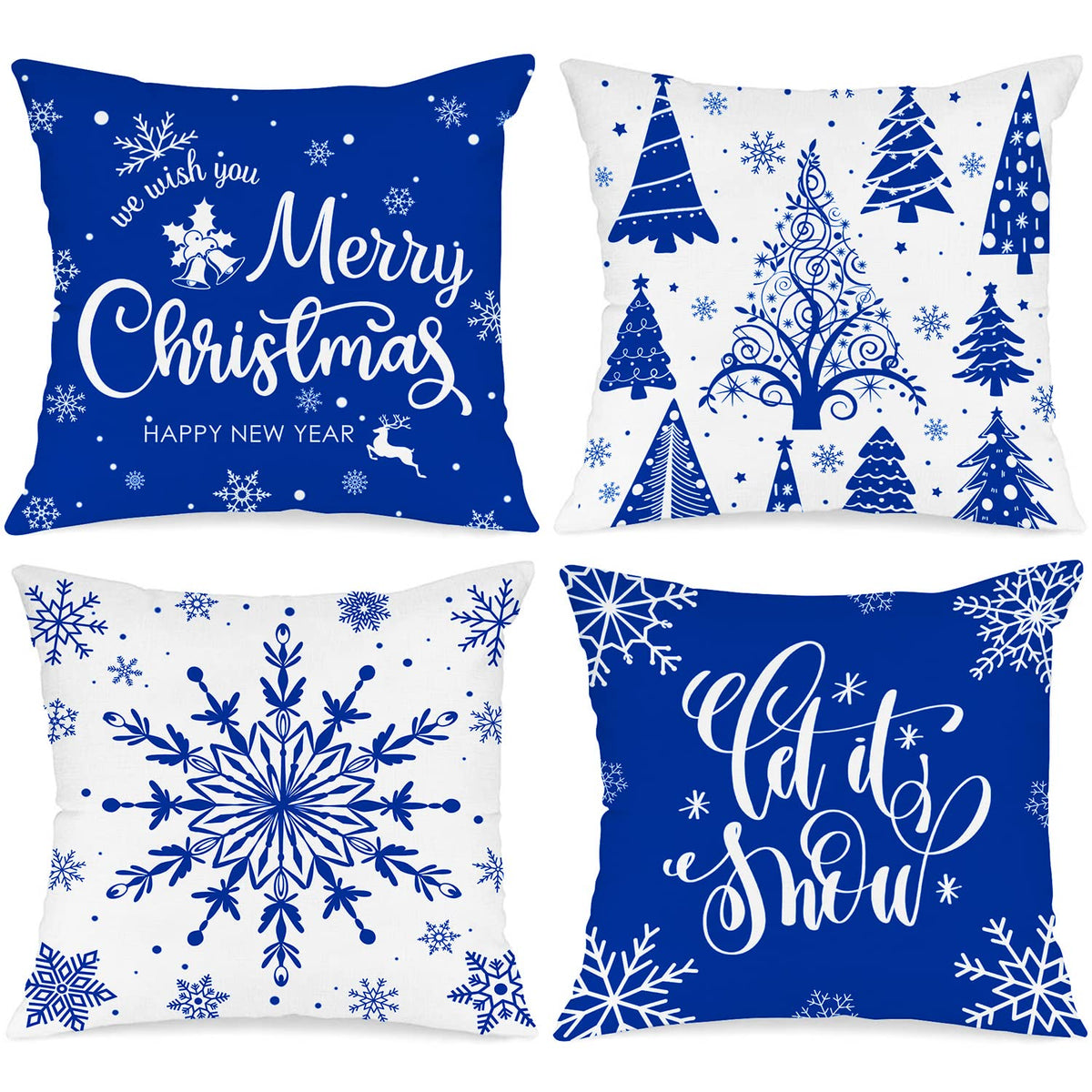 Christmas Throw Pillow Covers 18x18 Set of 4, Merry Christmas Winter Xmas Snowflake