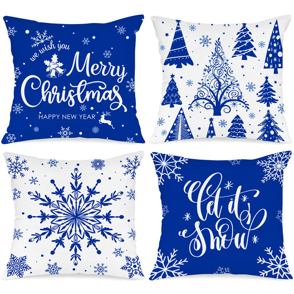 Christmas Throw Pillow Covers 18x18 Set of 4, Merry Christmas Winter Xmas Snowflake