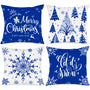 Christmas Throw Pillow Covers 18x18 Set of 4, Merry Christmas Winter Xmas Snowflake