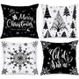 Christmas Throw Pillow Covers 18x18 4 pcs, Black White Merry Christmas Xmas Winter Snowflake