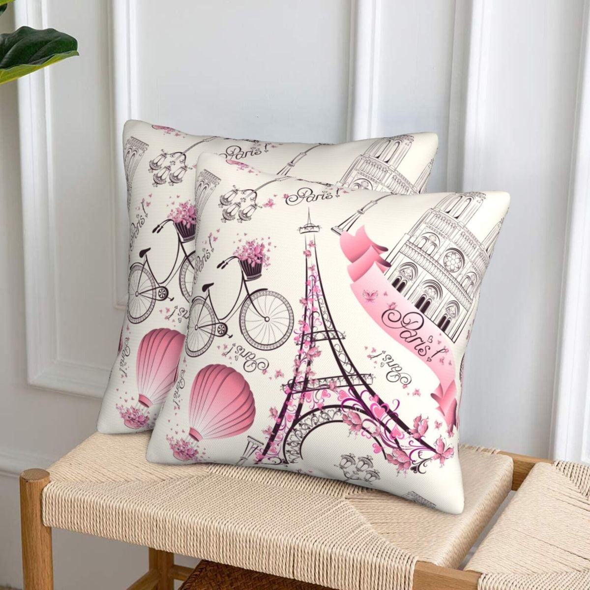 Paris Eiffel Tower Throw Pillow Cover 18x18 in Set of 2 Cushion Farmhouse Pillow Covers