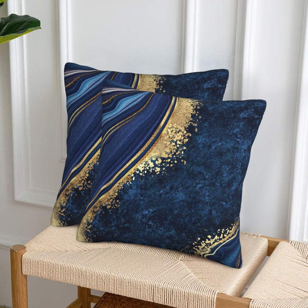 Navy Blue and Gold Marble Throw Pillow Cover 18x18 in Set of 2 Cushion Modern Farmhouse