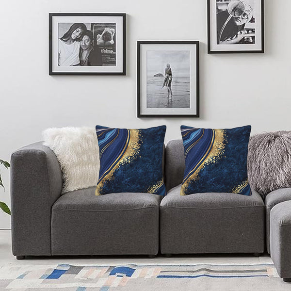 Navy Blue and Gold Marble Throw Pillow Cover 18x18 in Set of 2 Cushion Modern Farmhouse