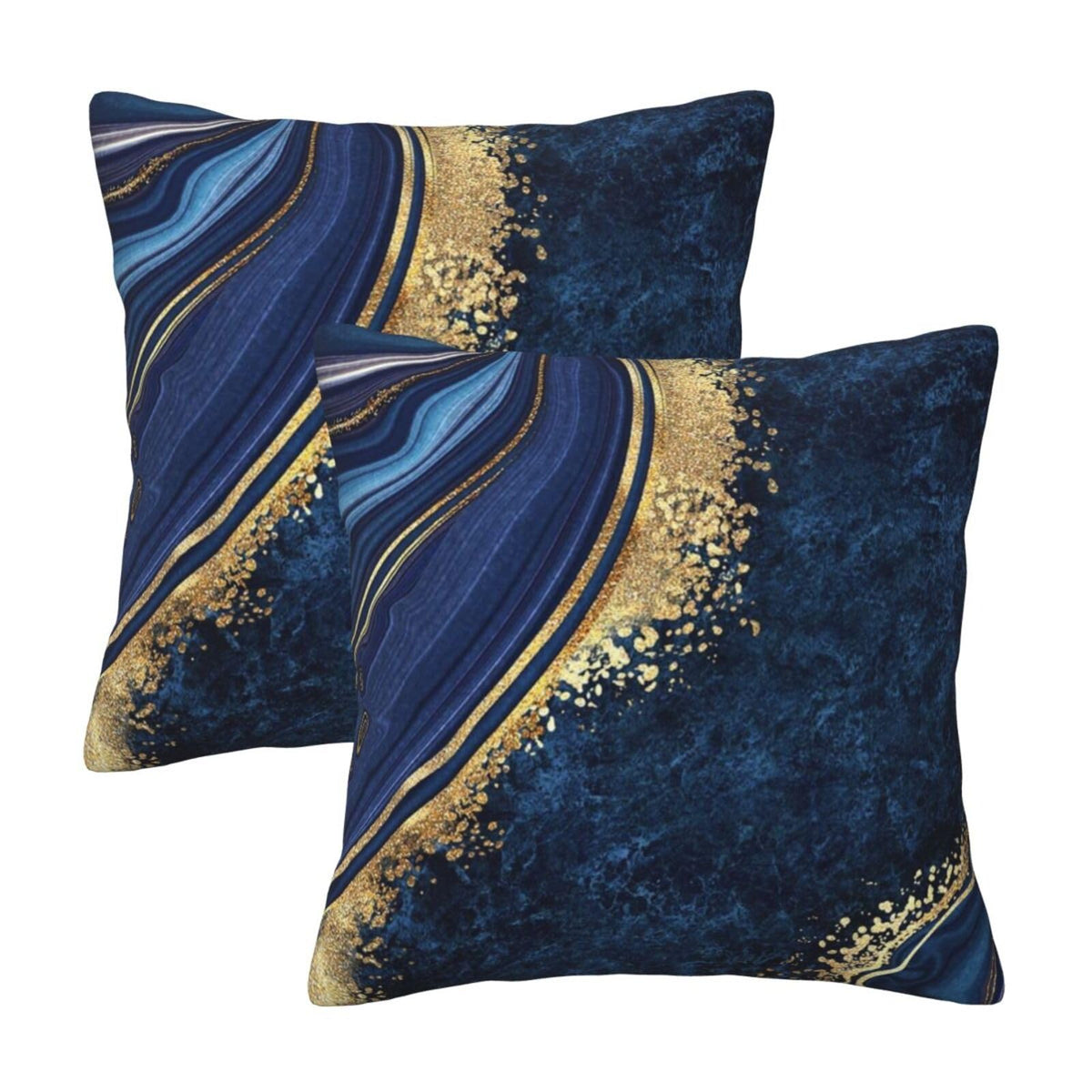 Navy Blue and Gold Marble Throw Pillow Cover 18x18 in Set of 2 Cushion Modern Farmhouse