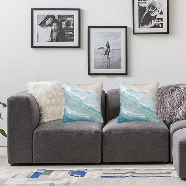 Beach Watercolor Blue Sea Ocean Throw Pillow Cover 18x18 in Set of 2 Cushion Modern