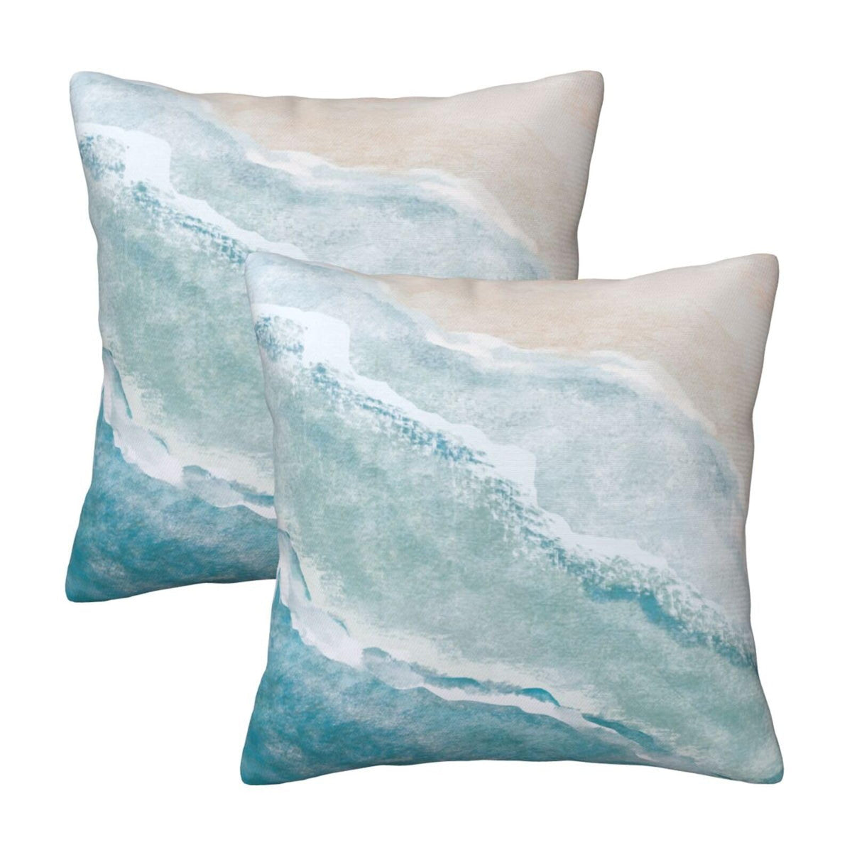 Beach Watercolor Blue Sea Ocean Throw Pillow Cover 18x18 in Set of 2 Cushion Modern