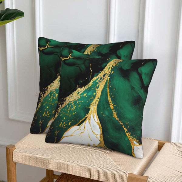 Emerald Green and Gold Throw Pillow Cover 18x18 in Set of 2 Marble Cushion Modern
