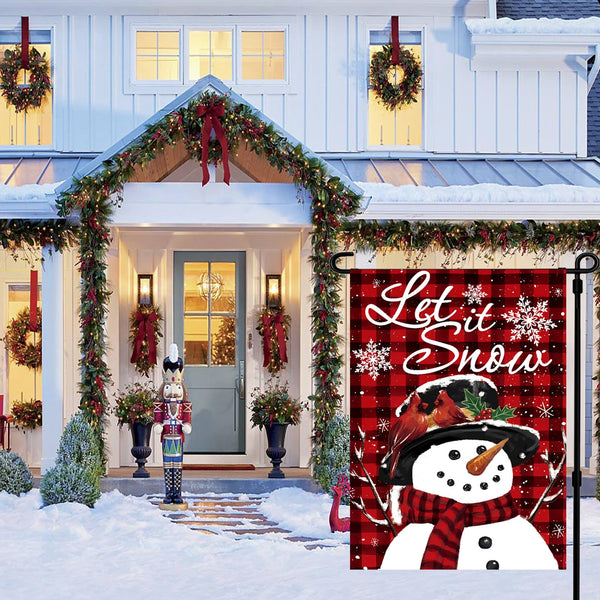 Let It Snow Snowman Snowflake Christmas Garden Flag 12x18 inch Outdoor 1-Sided Snowman