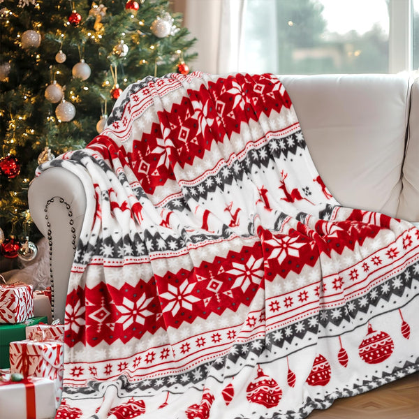 Christmas Throw Blanket for Couch, Holiday Christmas Reindeer Snowflakes Flannel Fleece Blanket