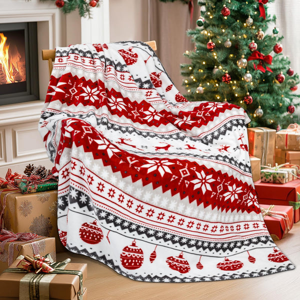 Christmas Throw Blanket for Couch, Holiday Christmas Reindeer Snowflakes Flannel Fleece Blanket