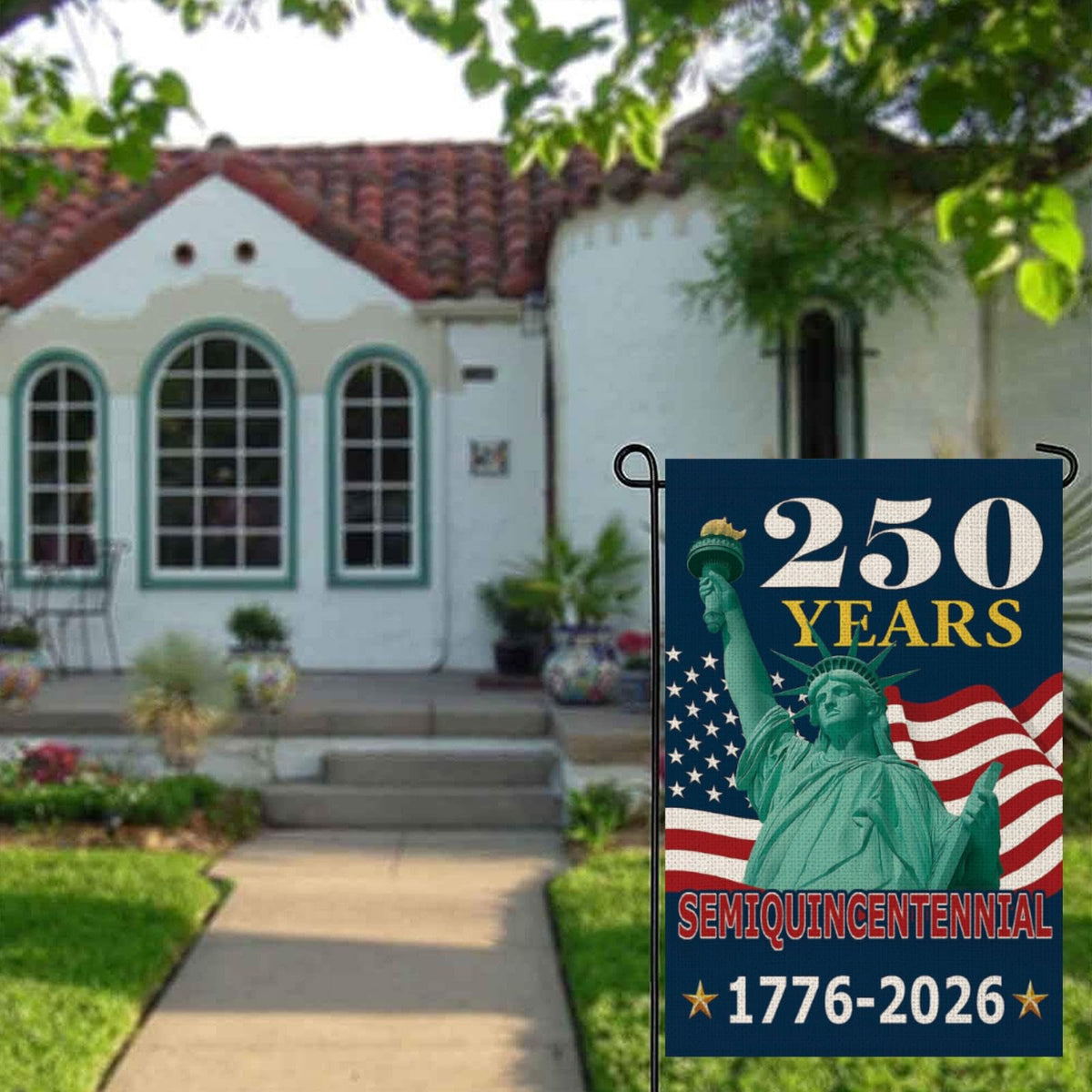 250 Years America Garden Flag,250th Anniversary USA Patriotic 1-Sided Banner, Statue of Liberty Design