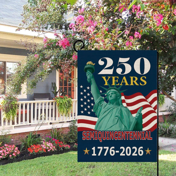 250 Years America Garden Flag,250th Anniversary USA Patriotic 1-Sided Banner, Statue of Liberty Design