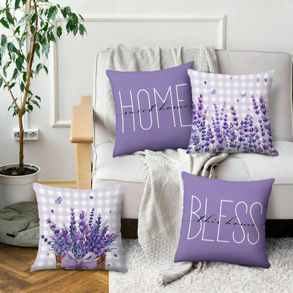 Spring Pillow Covers 18x18 Inch Set of 4 Lavender Purple Floral Throw Pillow Covers Farmhouse Pillowcase