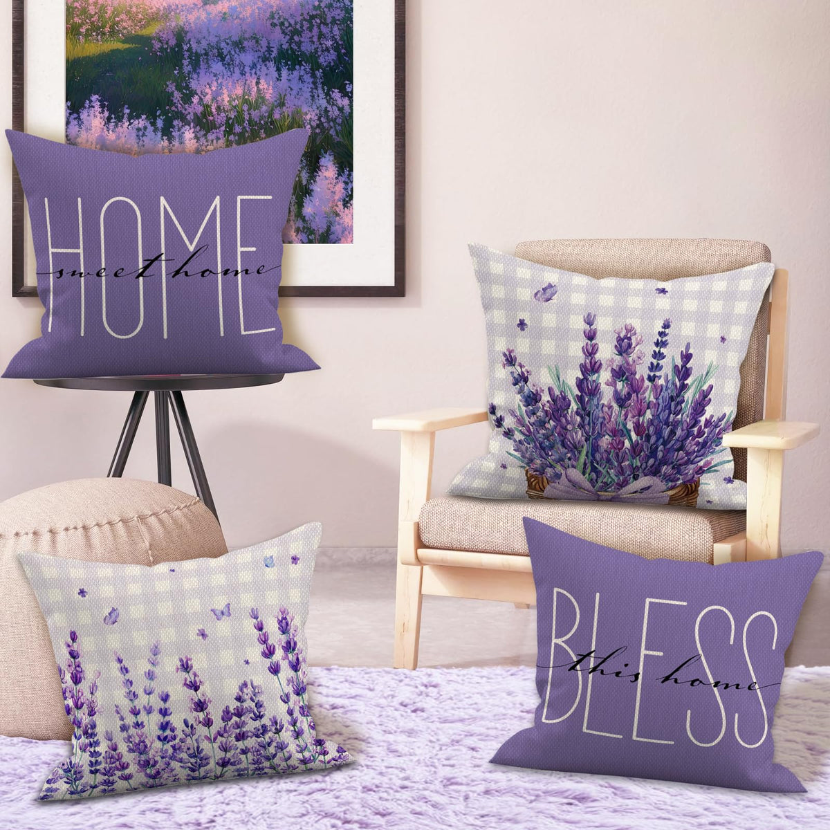 Spring Pillow Covers 18x18 Inch Set of 4 Lavender Purple Floral Throw Pillow Covers Farmhouse Pillowcase