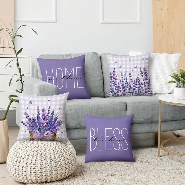 Spring Pillow Covers 18x18 Inch Set of 4 Lavender Purple Floral Throw Pillow Covers Farmhouse Pillowcase
