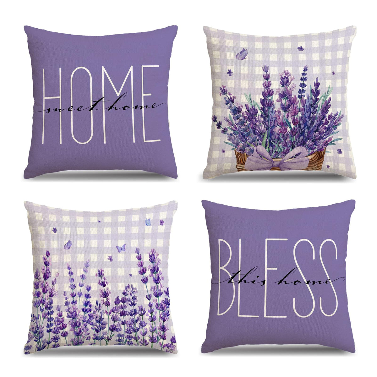Spring Pillow Covers 18x18 Inch Set of 4 Lavender Purple Floral Throw Pillow Covers Farmhouse Pillowcase