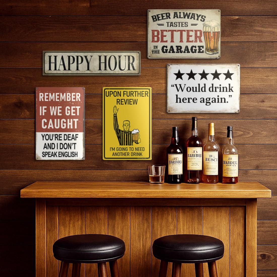 "Would drink here again" Funny Bar Sign or Man Cave Decor | 12x8″ Durable Vintage Metal Beer Signs