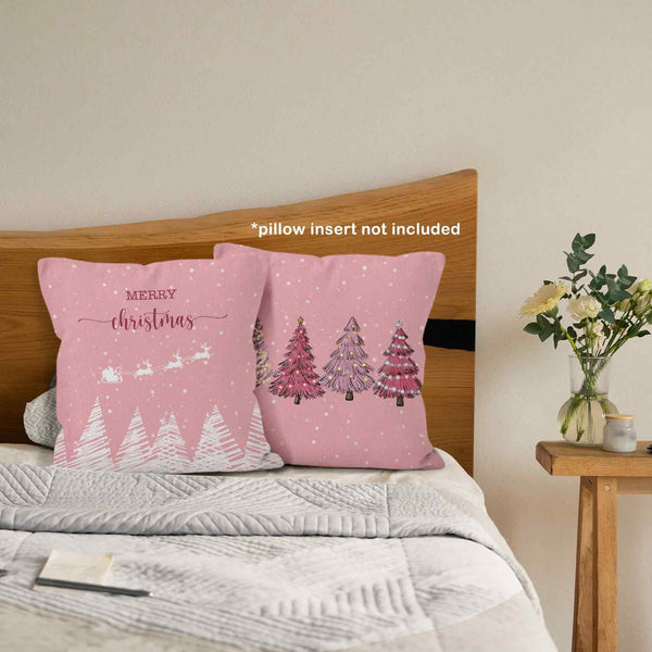 Pink Winter Christmas Throw Pillow Covers 18x18 Set of 4, Christmas Tree Santa Claus Home Decor Pillow Case