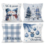 Blue Winter Christmas Throw Pillow Covers 18x18 Set of 4, Let It Snow Snowman Christmas Trees Decor Pillow Cases