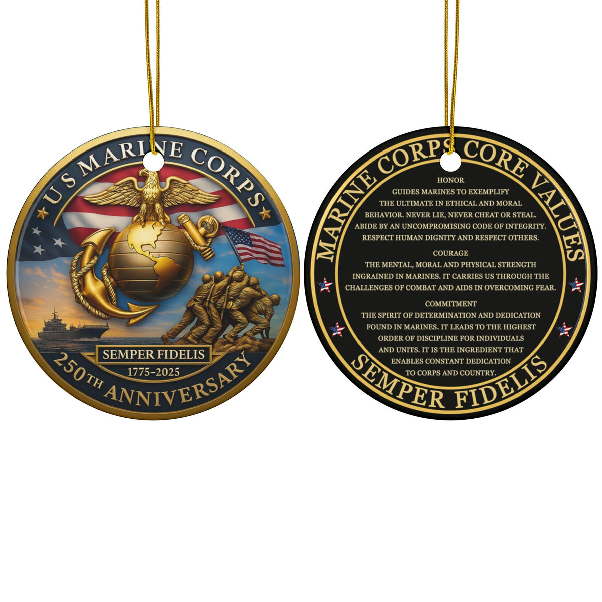 2 Pack 250th Anniversary Commemorative Ornament 1775-2025, Double-Sided Ceramic Ornament