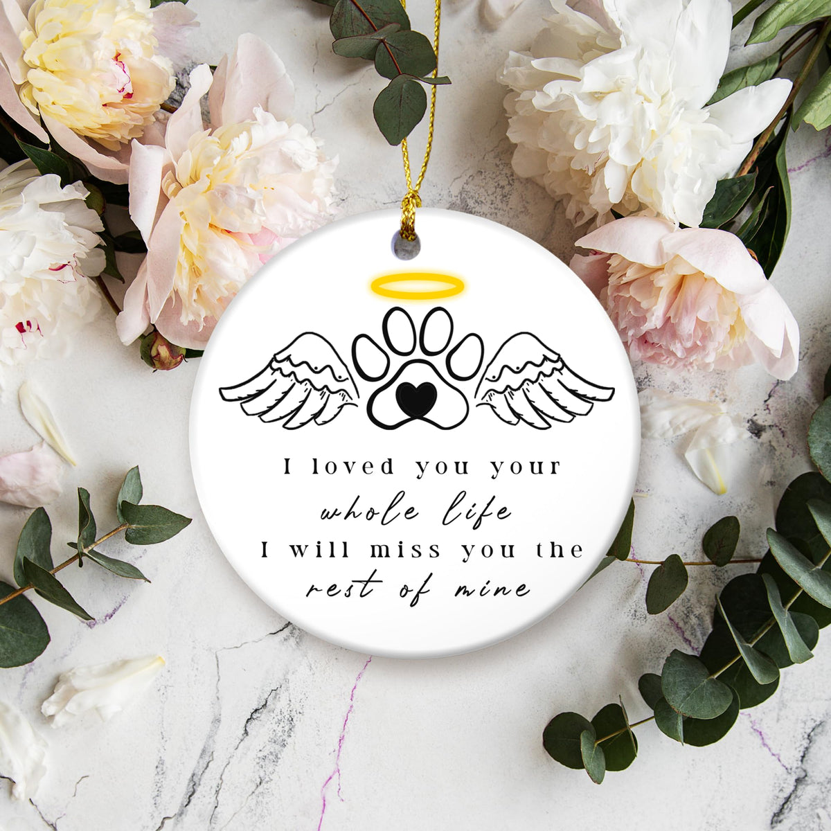 Pet Memorial Ornament – Ceramic Keepsake, Dog & Cat Loss Ornament with Angel Wings and Halo