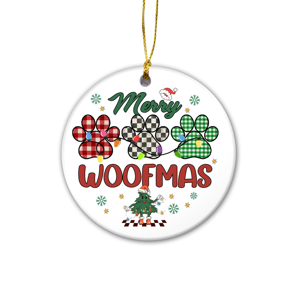Pet Christmas Ornament 2025 | Merry Woofmas Ornament, Paw Print Ceramic Christmas Ornament