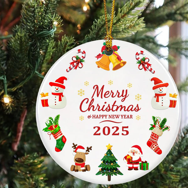 Merry Christmas Ornaments 2025, Cute Christmas Ornament for Tree, Holiday Ornaments Gifts, Beautiful Unique Ceramic Xmas Ornament 2025