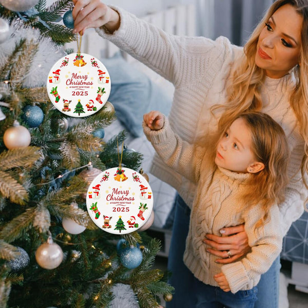 Merry Christmas Ornaments 2025, Cute Christmas Ornament for Tree, Holiday Ornaments Gifts, Beautiful Unique Ceramic Xmas Ornament 2025