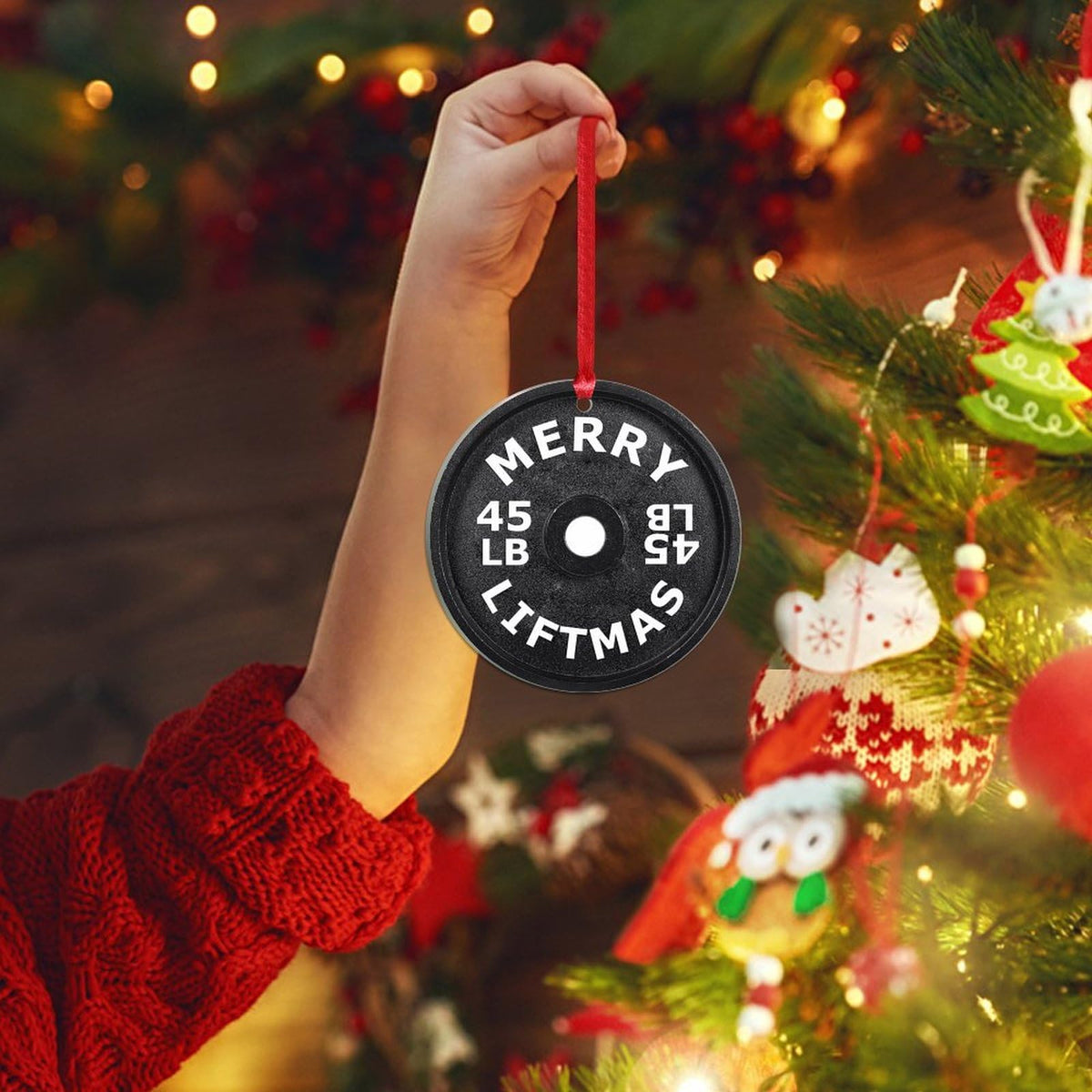 Merry Liftmas Ornament Barbell Weight Plate Christmas Stocking Filling Gift Athletic Trainer Gift