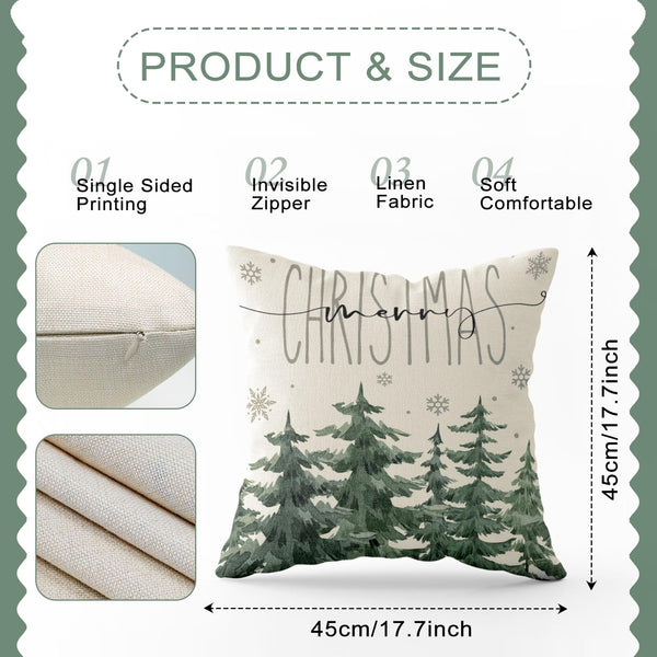 Christmas Pine Tree Pillow Covers 18×18 Inch, Winter Snow Forest Deer Throw Pillow Covers