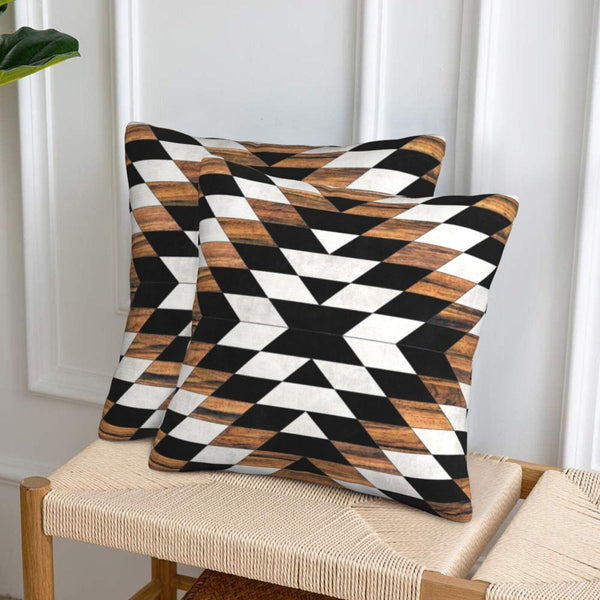 Tribal Aztec Western Wooden Native American Indian Throw Pillow Covers 18x18 in