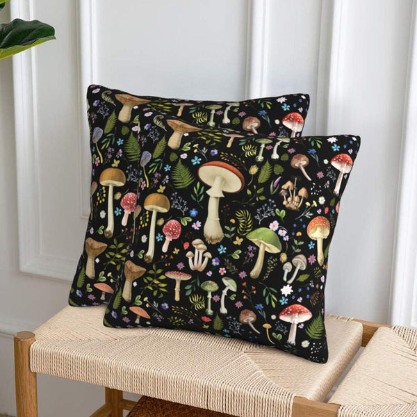 Mushroom Flower Farmhouse Throw Pillow Covers 18x18 in Black Pillow Case Soft