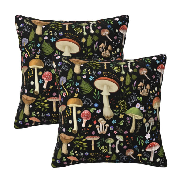 Mushroom Flower Farmhouse Throw Pillow Covers 18x18 in Black Pillow Case Soft