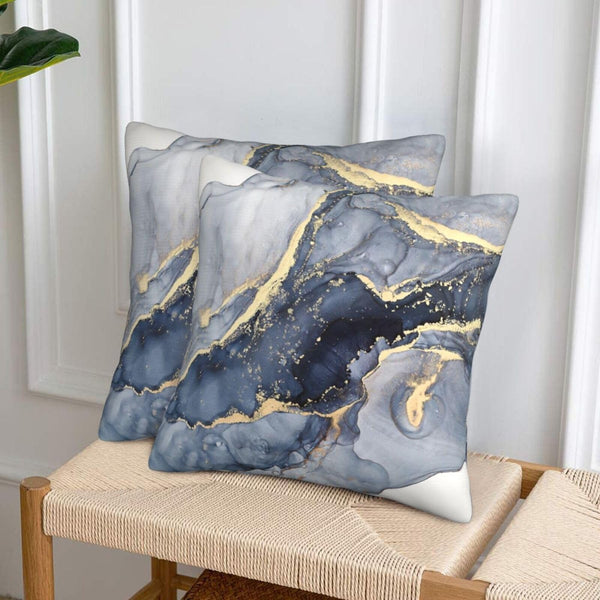 Modern Abstract Marble Blue and Gold Farmhouse Throw Pillow Covers 18x18 Inch