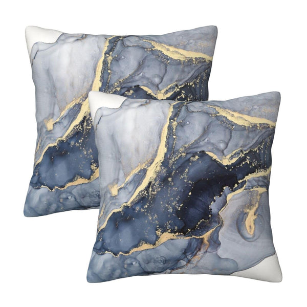 Modern Abstract Marble Blue and Gold Farmhouse Throw Pillow Covers 18x18 Inch