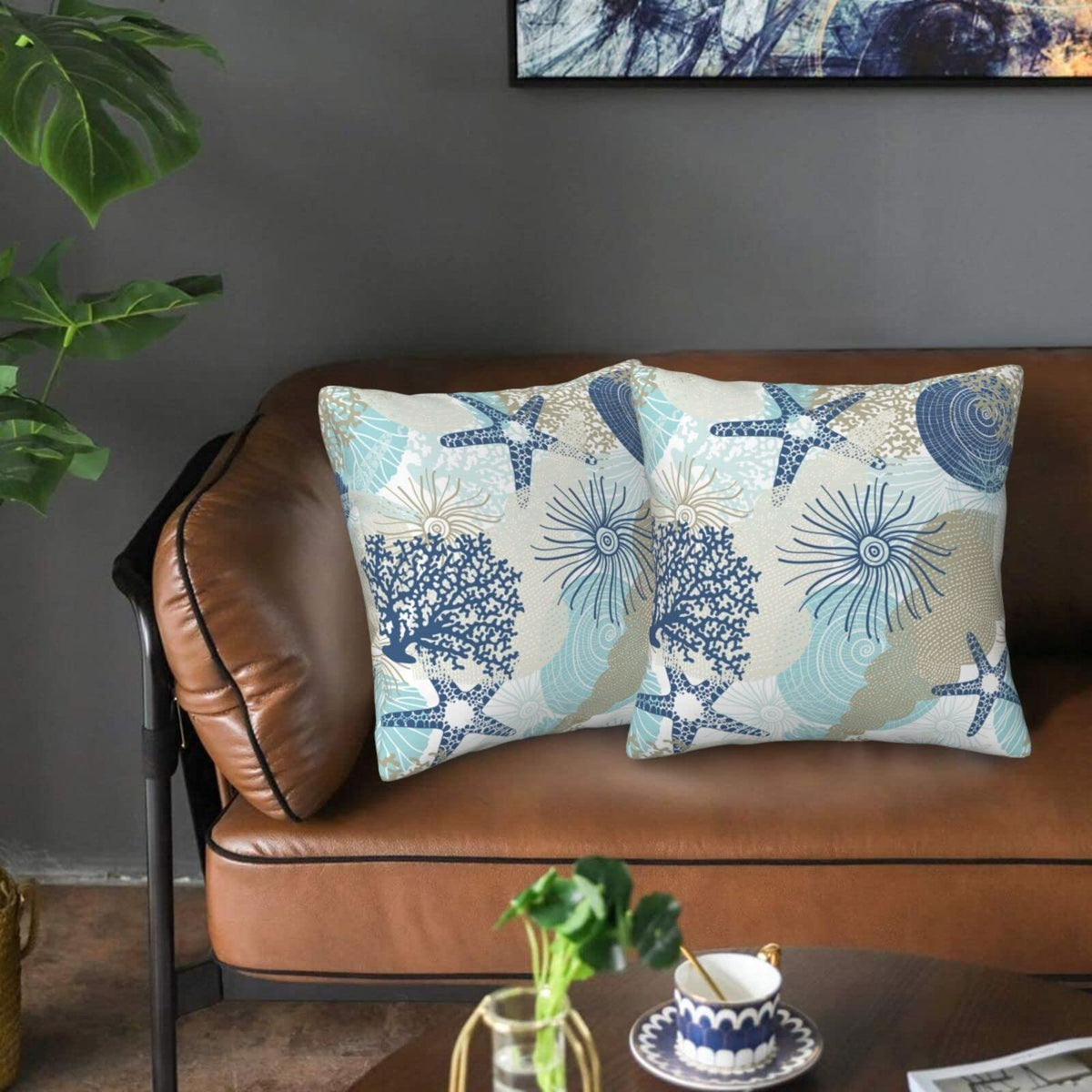 Beach Ocean Starfish Seashell Nautical Coastal Farmhouse Throw Pillow Covers 18x18