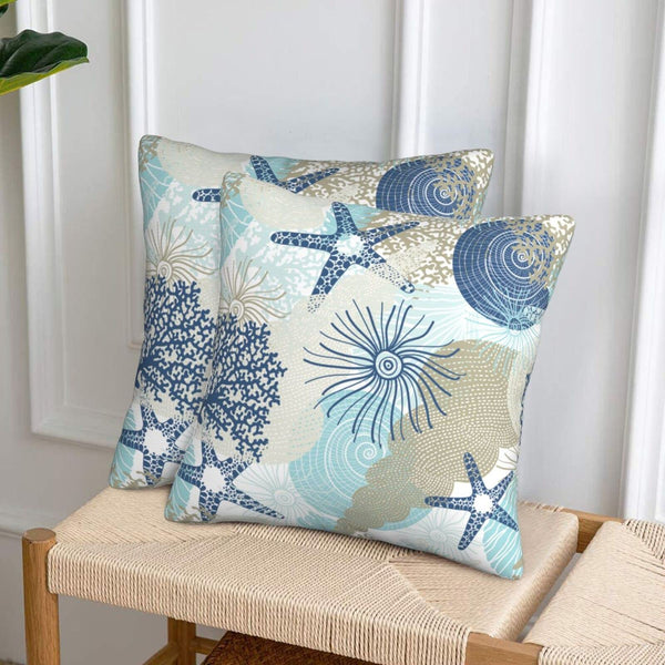Beach Ocean Starfish Seashell Nautical Coastal Farmhouse Throw Pillow Covers 18x18