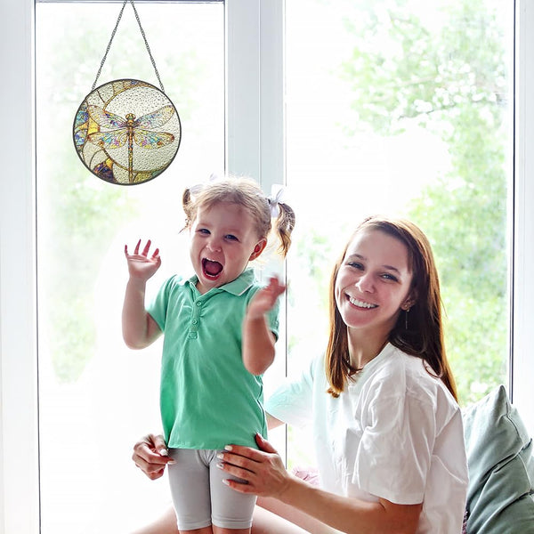 Dragonfly Suncatcher Stained Glass Window Hanging Decor - Vibrant Nature-Inspired Sun Catchers