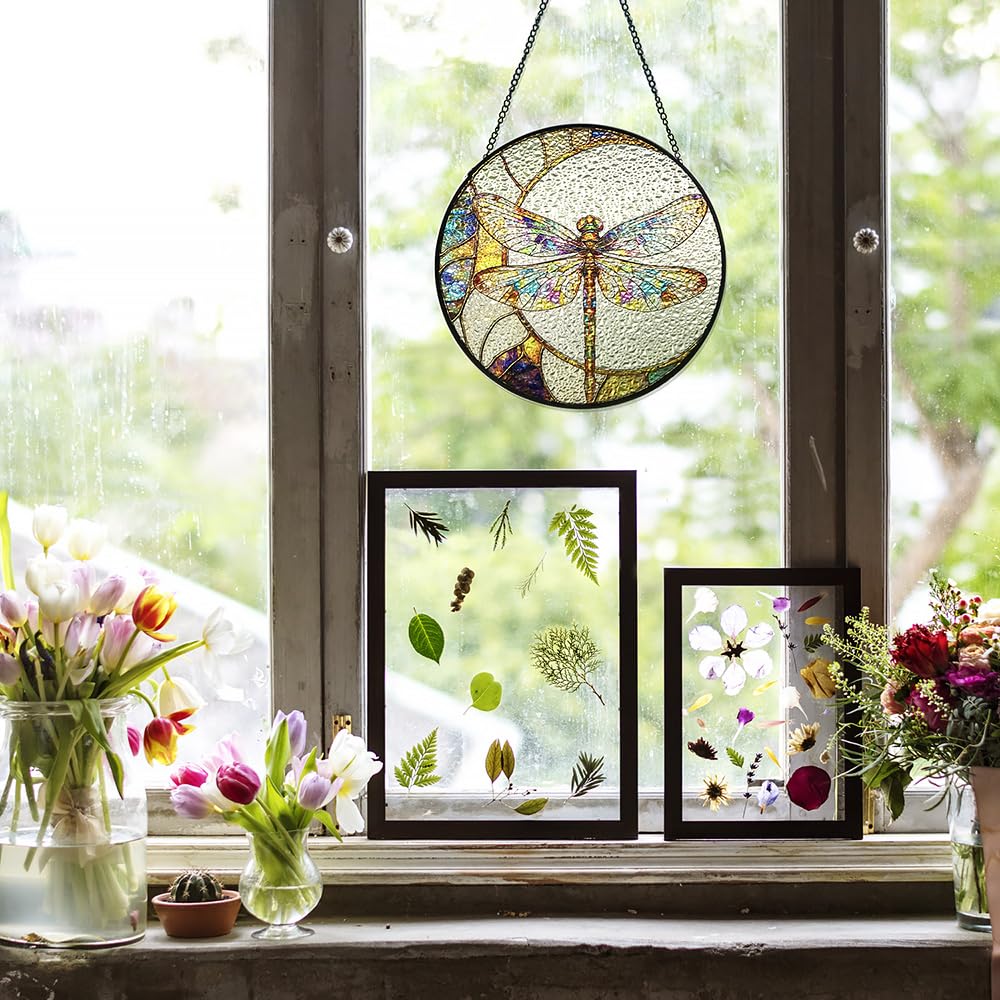 Dragonfly Suncatcher Stained Glass Window Hanging Decor - Vibrant Nature-Inspired Sun Catchers