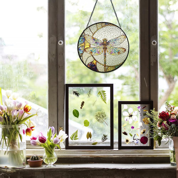 Dragonfly Suncatcher Stained Glass Window Hanging Decor - Vibrant Nature-Inspired Sun Catchers