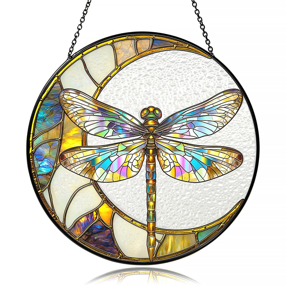 Dragonfly Suncatcher Stained Glass Window Hanging Decor - Vibrant Nature-Inspired Sun Catchers