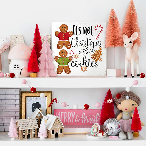 Christmas Gingerbread Decor Sign for Kitchen,It's Not Christmas without Cookies Wooden Box Sign