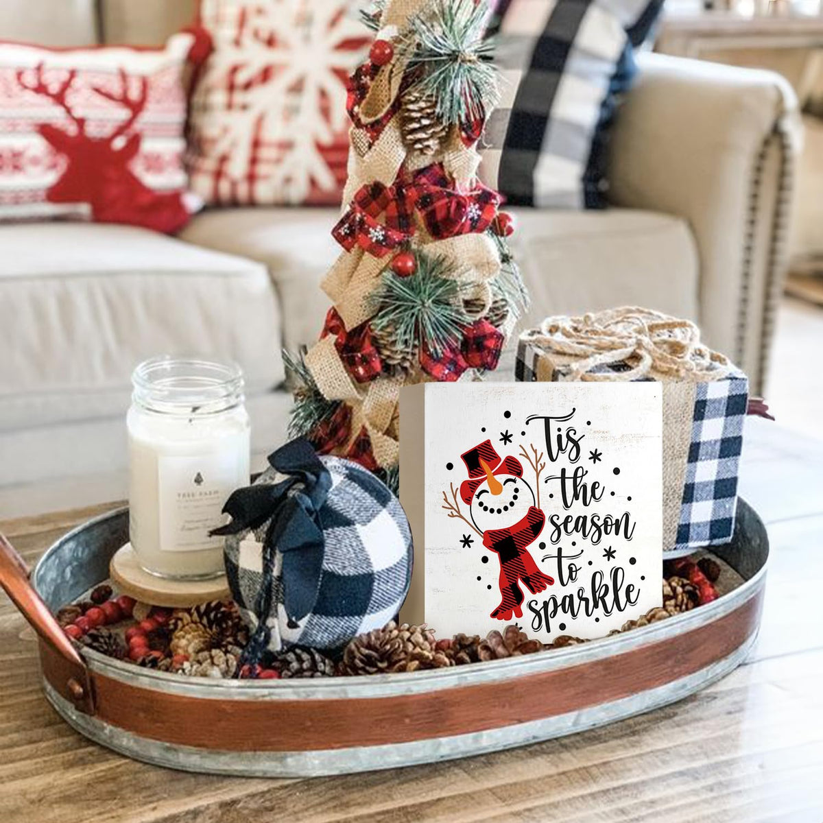 Christmas Snowman Decor Sign,Winter Tis the Season to Sparkle Snowman Wooden Box Sign