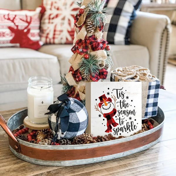 Christmas Snowman Decor Sign,Winter Tis the Season to Sparkle Snowman Wooden Box Sign