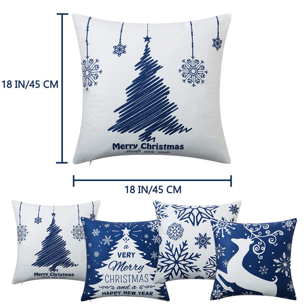 Christmas Pillow Covers 18X18 Inch Set of 4 Navy Blue Christmas Pillow Cases Snowflake Merry Christmas