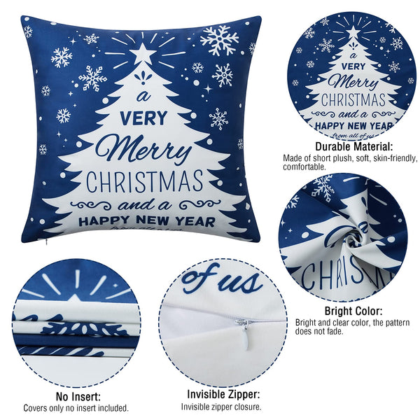 Christmas Pillow Covers 18X18 Inch Set of 4 Navy Blue Christmas Pillow Cases Snowflake Merry Christmas