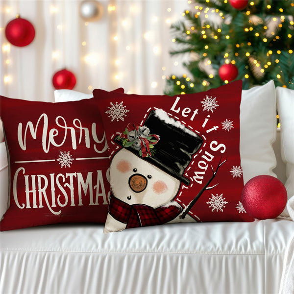 Christmas Pillow Covers 18x18 Set of 4 Red Christmas Decorations Let It Snow Snowman Believe Santa Claus