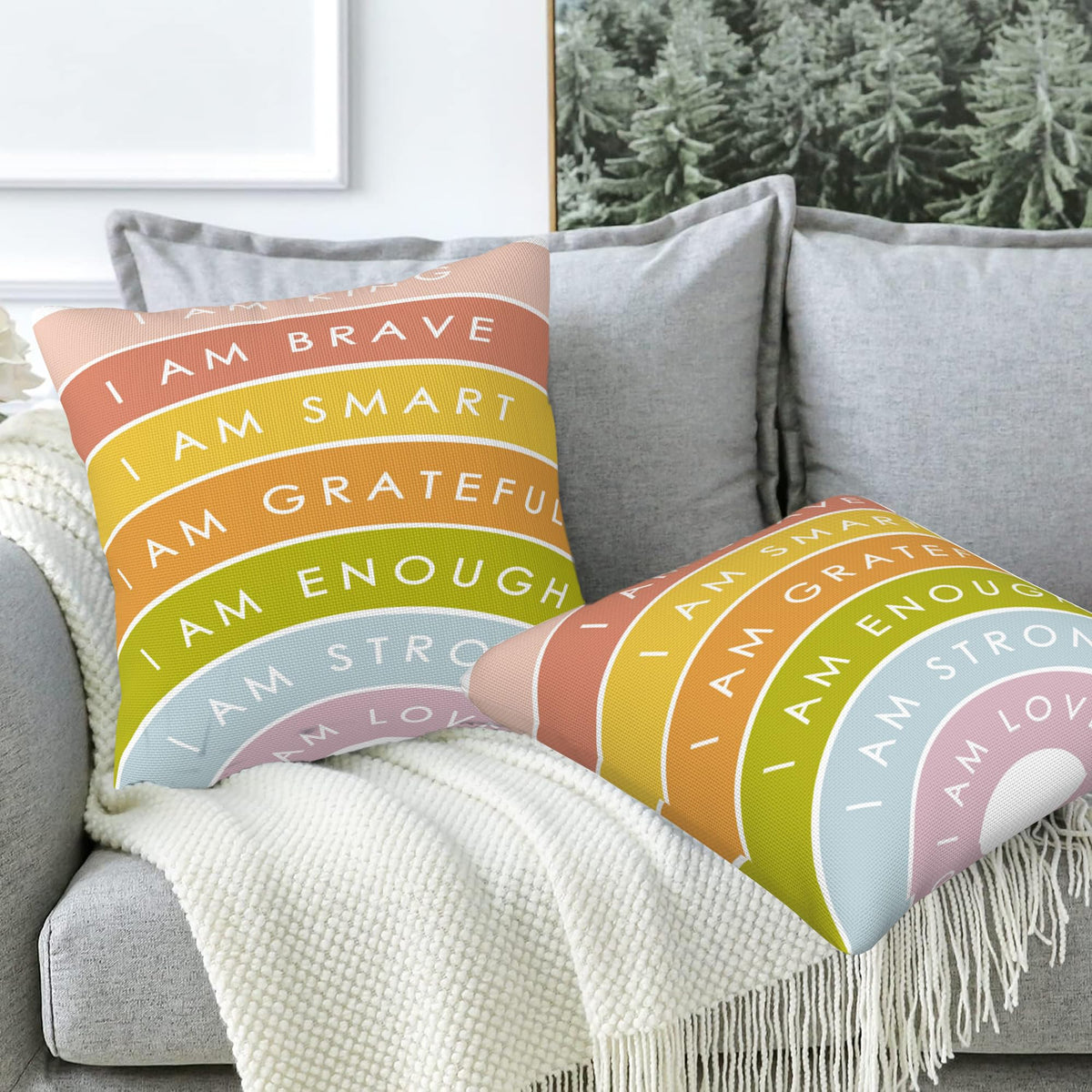 Positive Affirmations Throw Pillow Covers Set of 2 Inspirational Pillow Covers 18x18 Inch