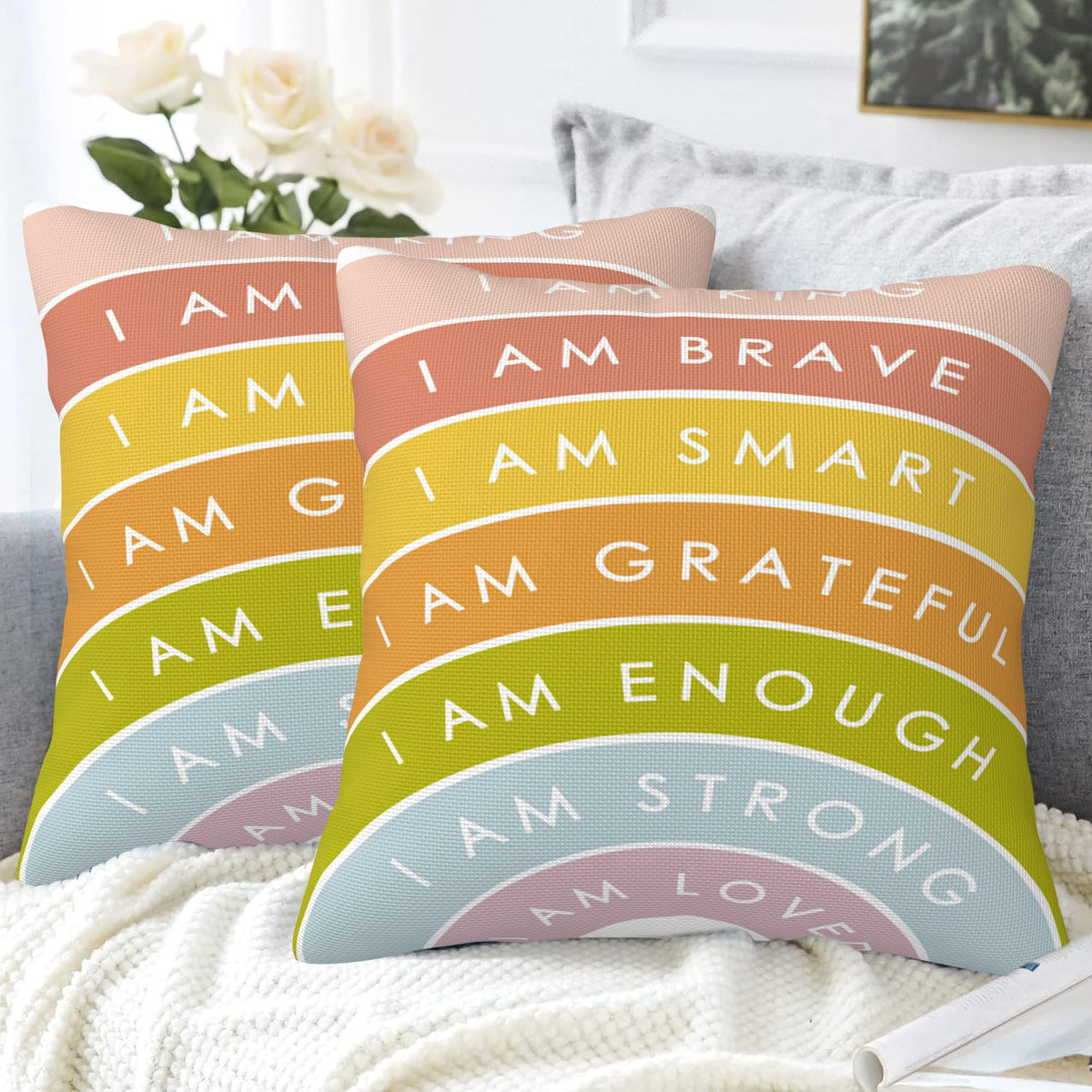 Positive Affirmations Throw Pillow Covers Set of 2 Inspirational Pillow Covers 18x18 Inch